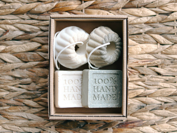 Natural handmade clay soaps in a box