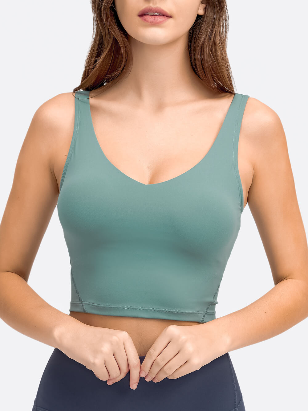Ukaste Women's Studio Essential Y-Back Workout Bra Top - Longline Padded  Camisole Crop Tank Tops with Built-in Bra (Blue Green, 4) at  Women's  Clothing store