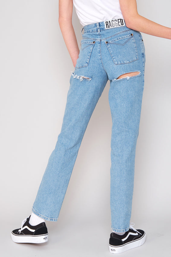 light blue cut jeans