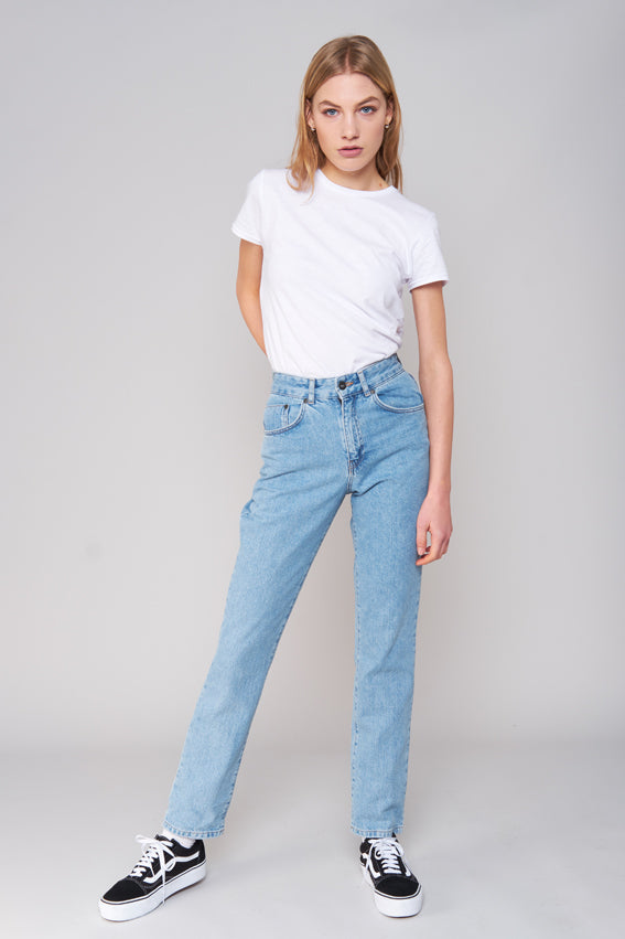 light blue cut jeans