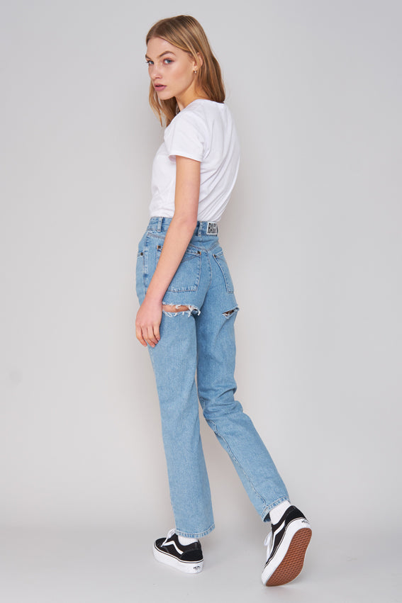 light blue cut jeans