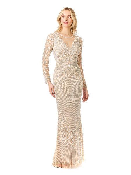 LARA 29360- FITTED LONG SLEEVE BEADED GOWN