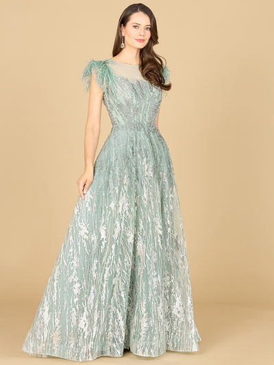 Lara 29783 - Cap Sleeves Feather Detail Ballgown – Lara New York