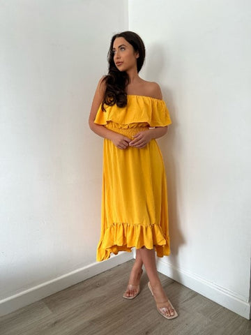 AX Paris Yellow Bardot Midi Dress - She Selected