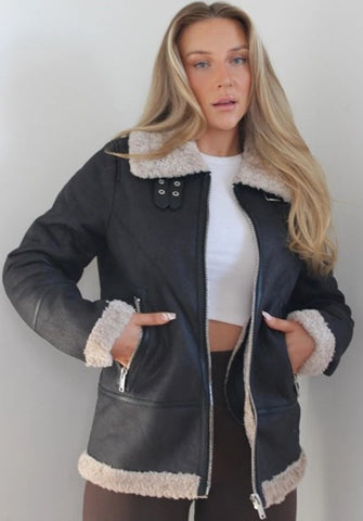 Faux Suede Aviator Jacket from AX Paris