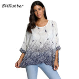 Women Blouse Shirt Plus Size 4XL 5XL 6XL Batwing Sleeve Chiffon Tops Floral Print