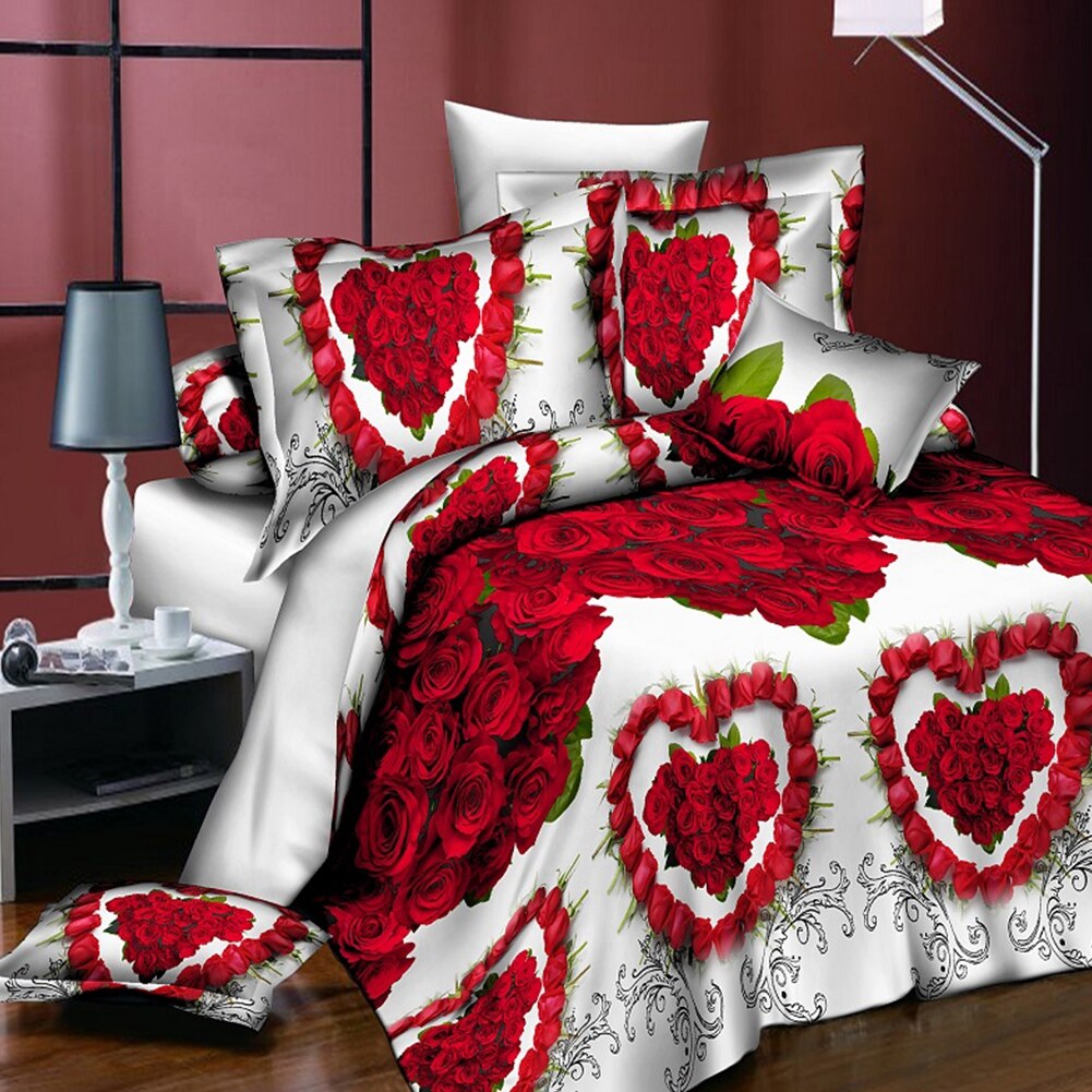 18 New Styles White Red Flower 3d Bedding Set Of Duvet Cover