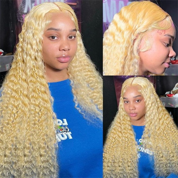 blonde colored deep wave wig hairstyles