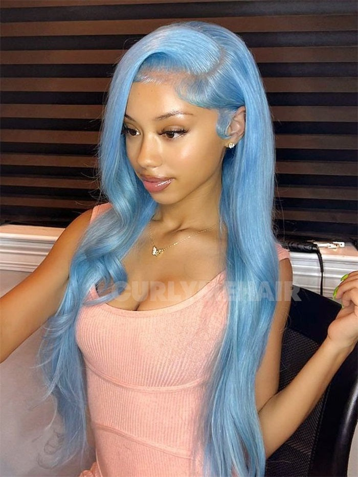 lake blue human hair wig