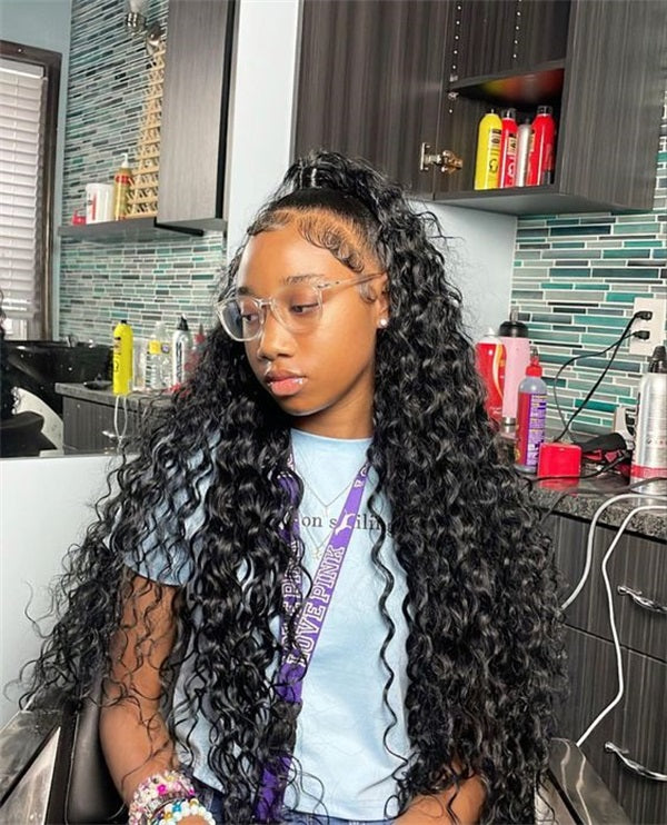 half up half down deep wave wig