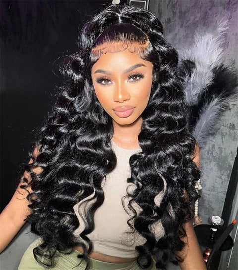 wand curls m-cap wig half-up hairstyle