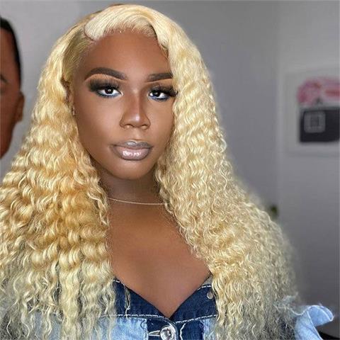 613 blonde human hair wig kinky curly