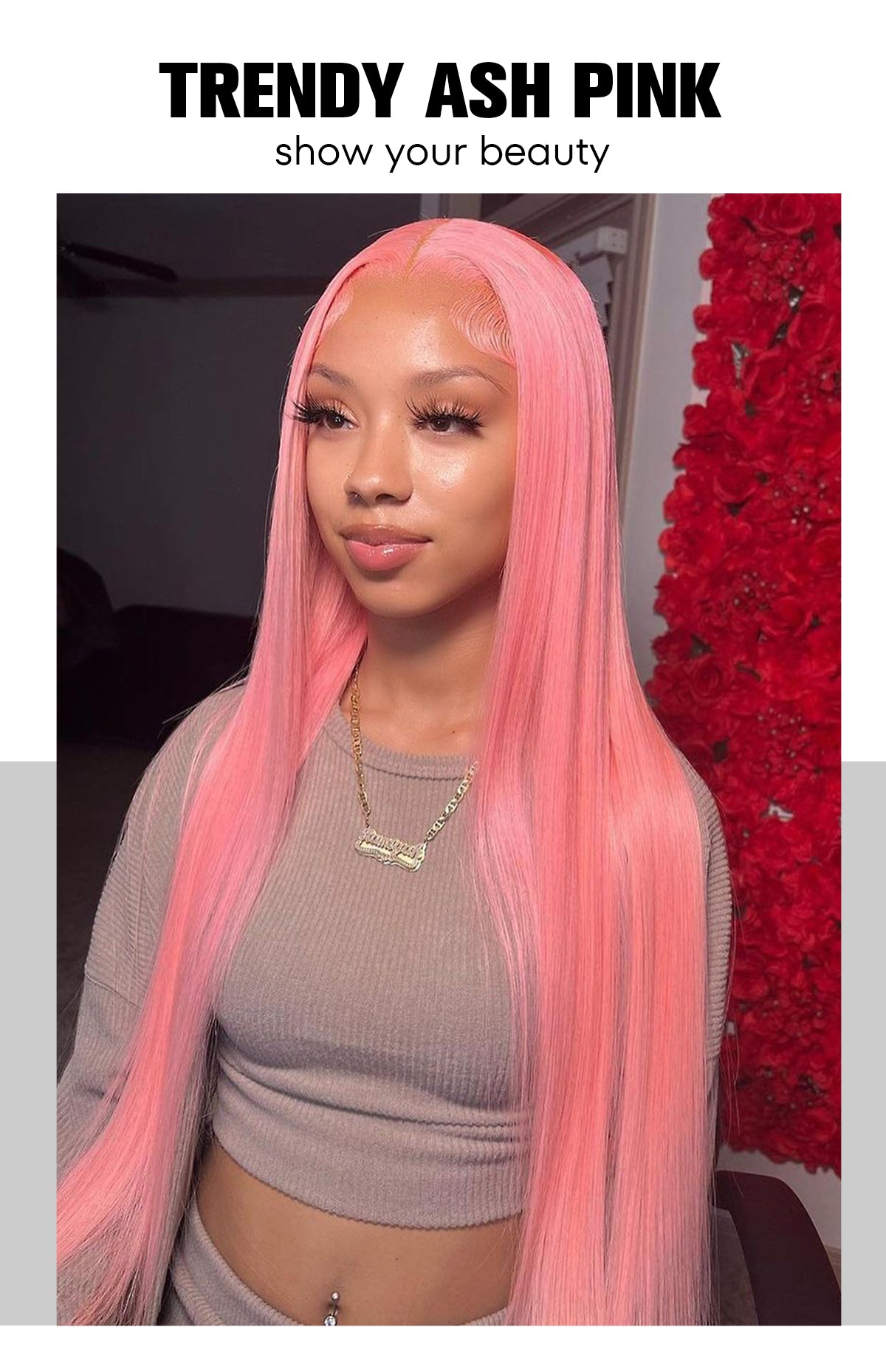 Ash Pink Straight Wigs