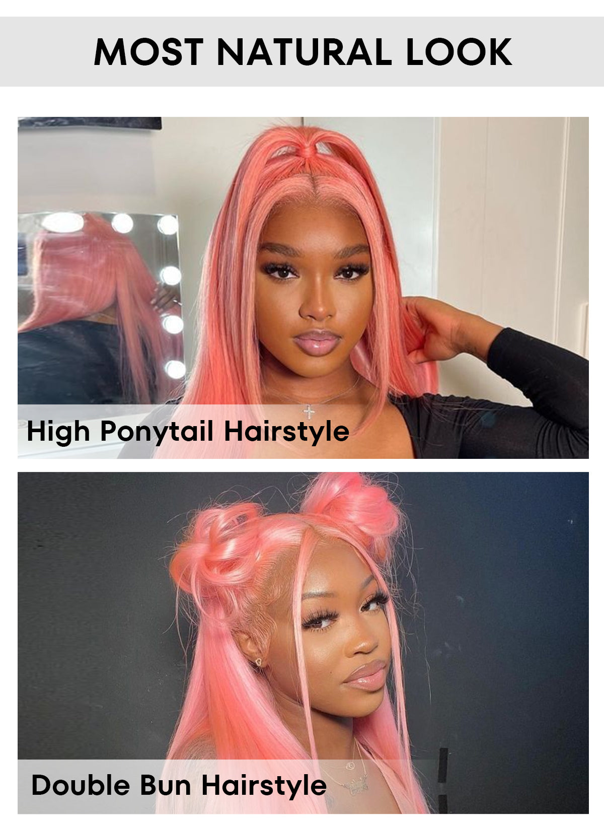 Ash Pink Straight Wigs