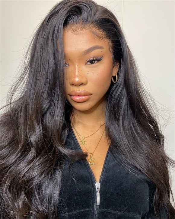 straight hair baddie  hairstyle on lace wig