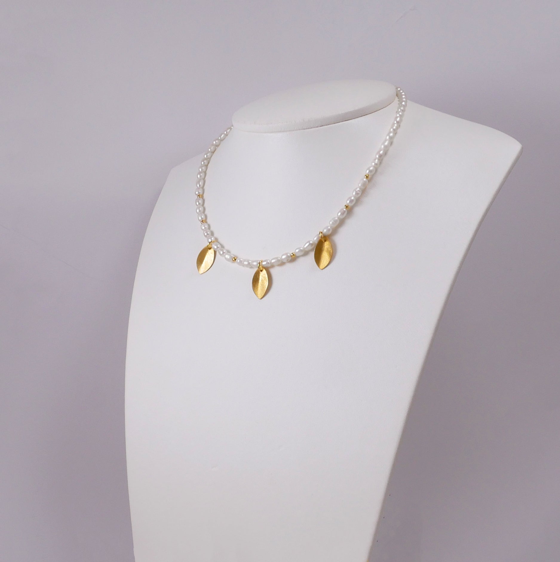 Pearls and Gold Plated Sterling Silver Leaves Necklace - Katerina Roukouna