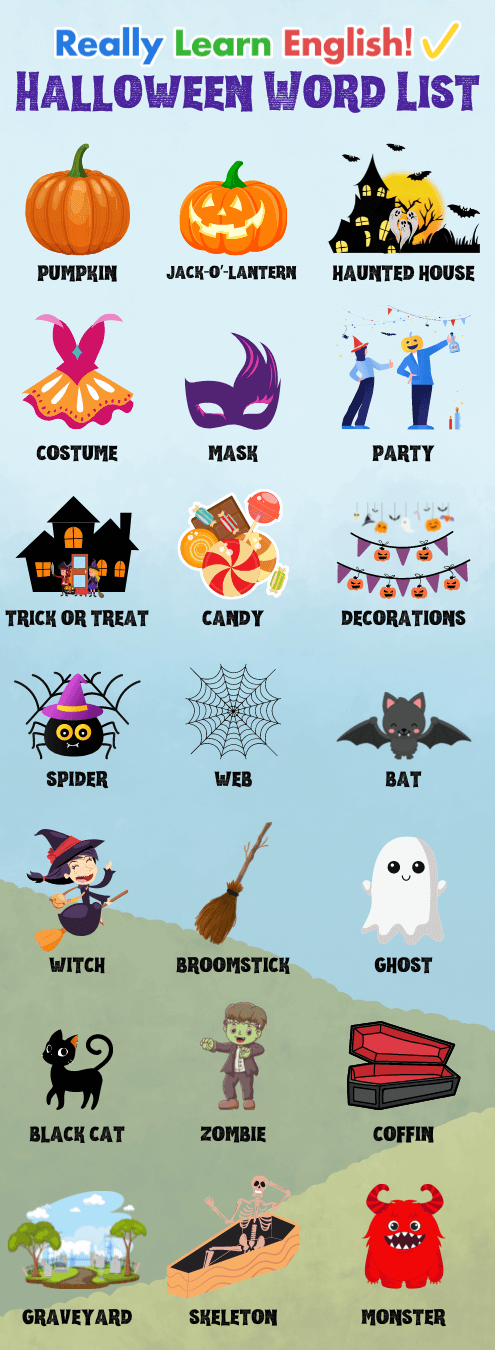 Halloween Vocabulary Worksheet for English Learners – Really Learn ...