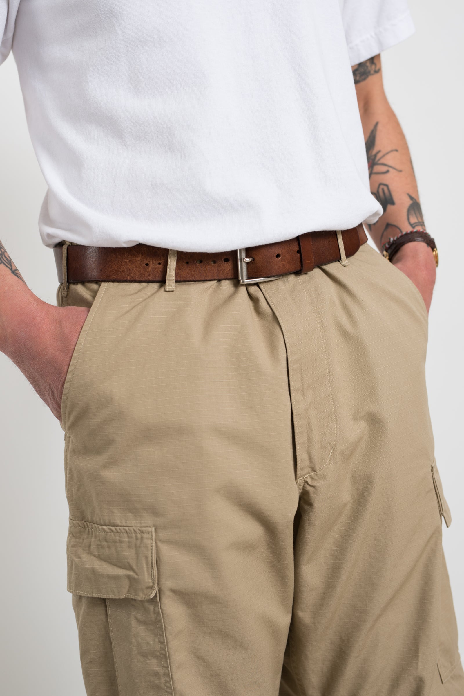 Vintage Fit 6 Pocket Cargo Pants Beige