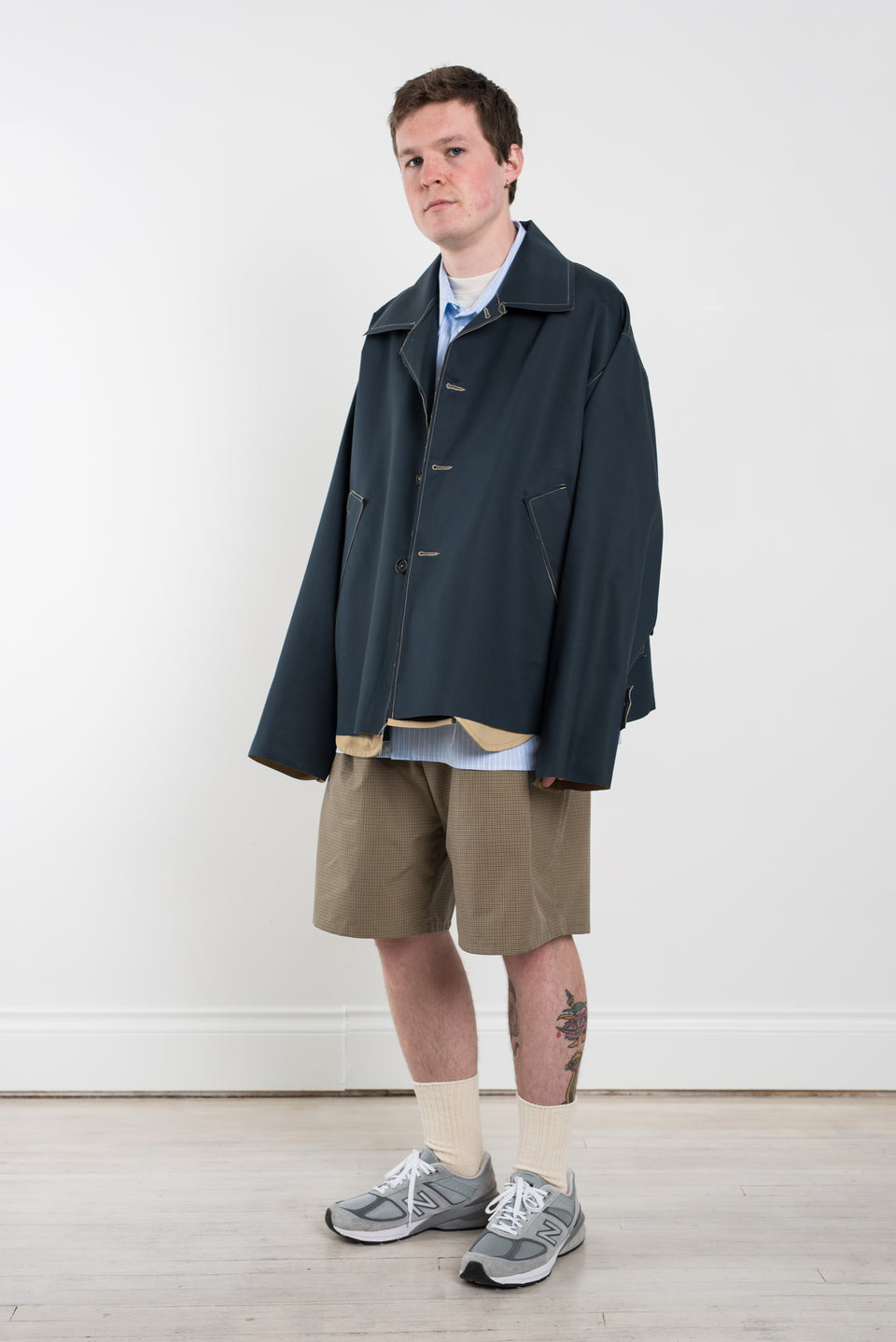 Camiel Fortgens SS22 Oversized Short Mackingtosh Navy / Sand Water Repellant Cotton Calculus Victoria BC Canada
