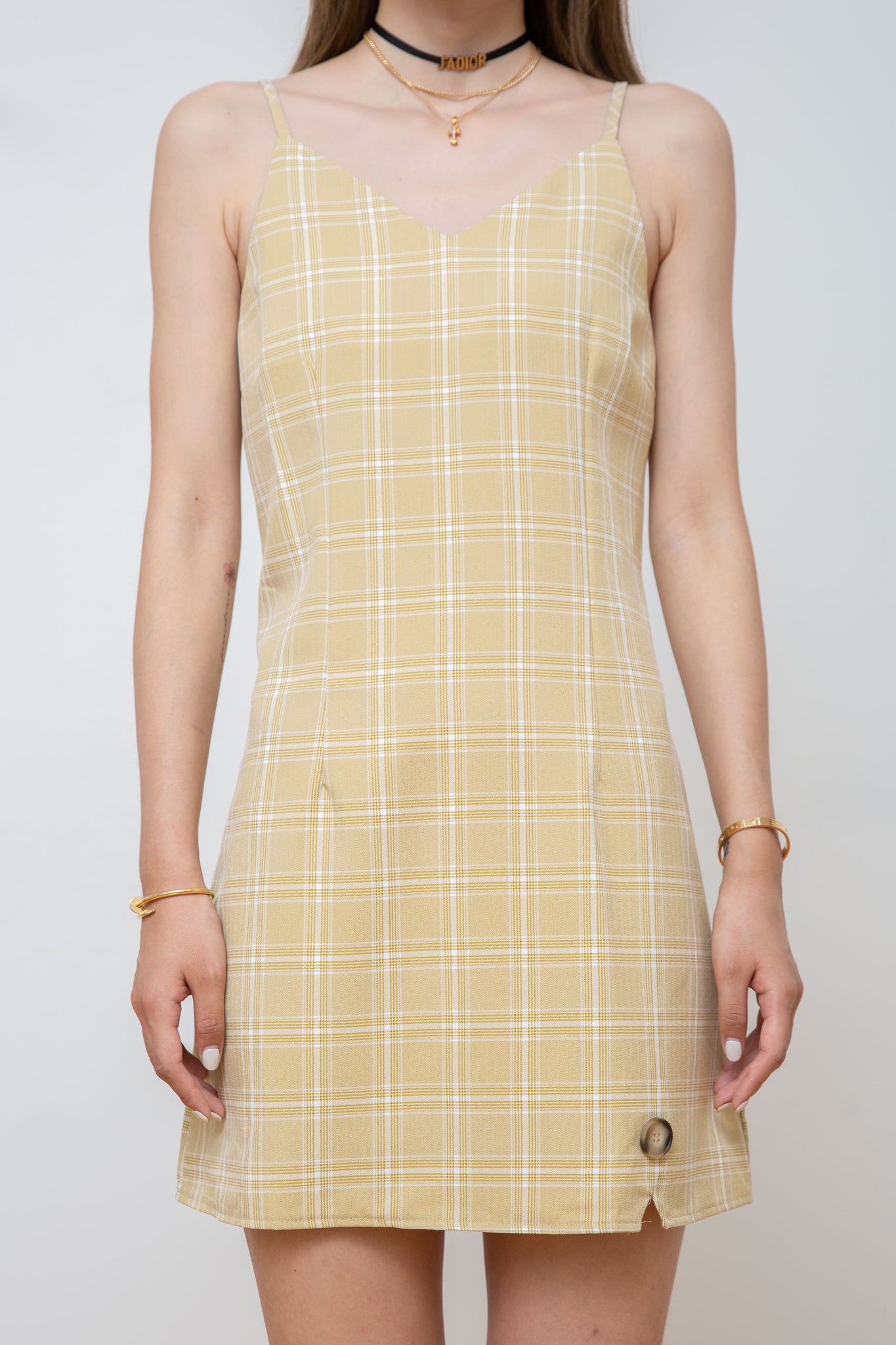 yellow plaid mini dress