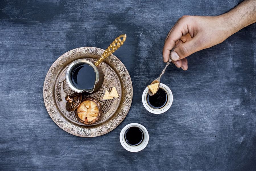 Black & White Turkish Coffee Cups W/Water Glass Set