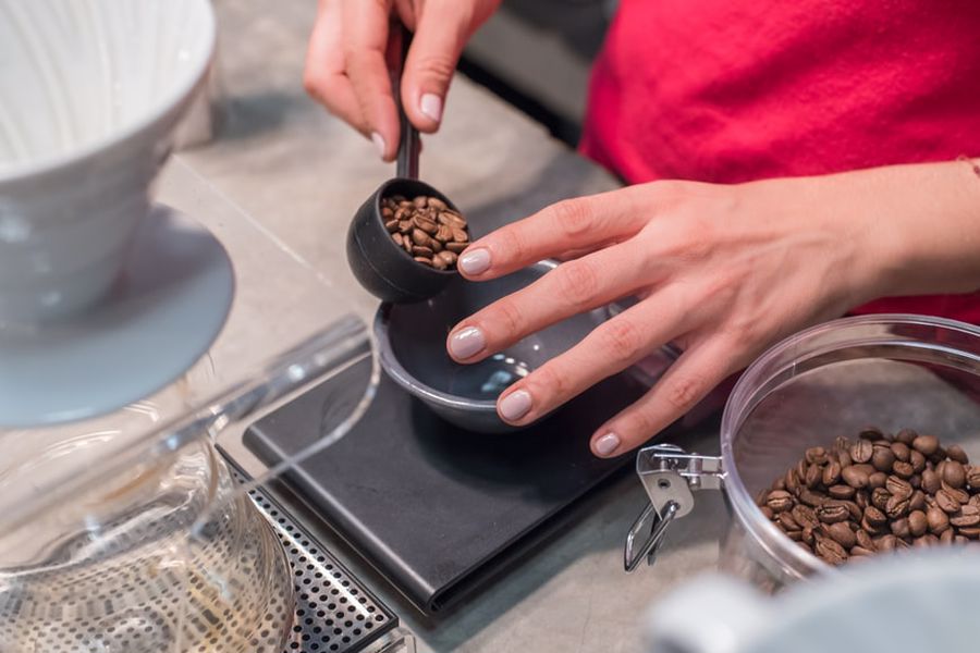 Arabica beans being weighed