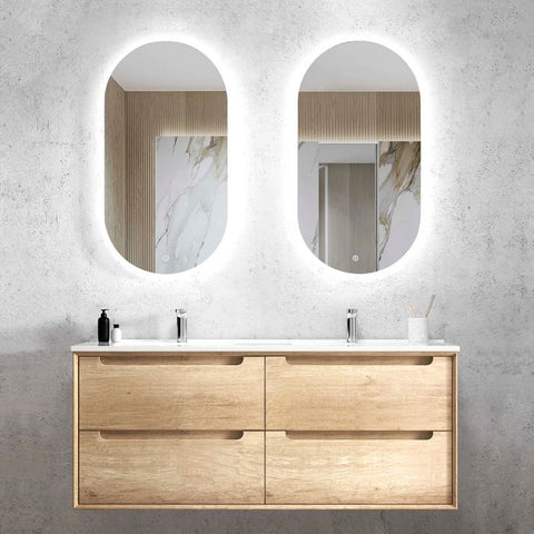 VANITY BYRON DOUBLE BOWL WALL HUNG 1200MM NATURAL OAK