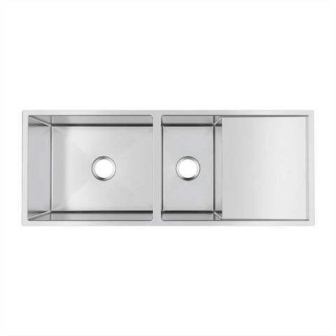 AQ DOUBLE BOWL STAINLESS STEEL SINK WITH DRAIN BOARD CHROME 1160X460MM