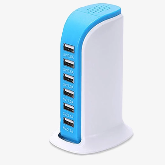 6 Port USB charging station - Blue