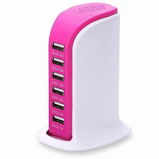 6 Port USB charging station - Pink