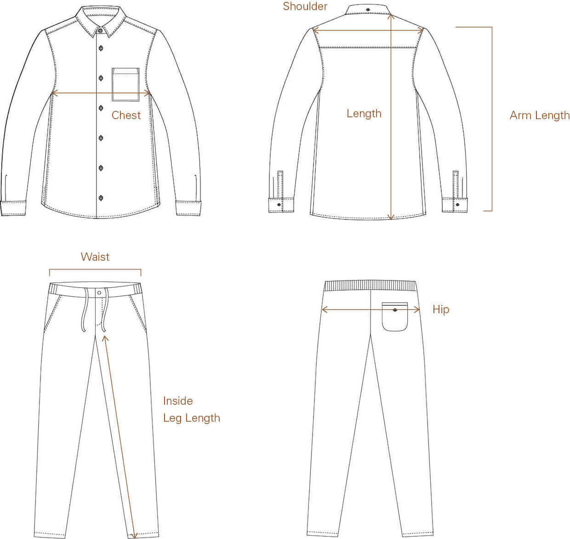 Size Guide for Men's Shirts, T-Shirts, and Relaxed Pants