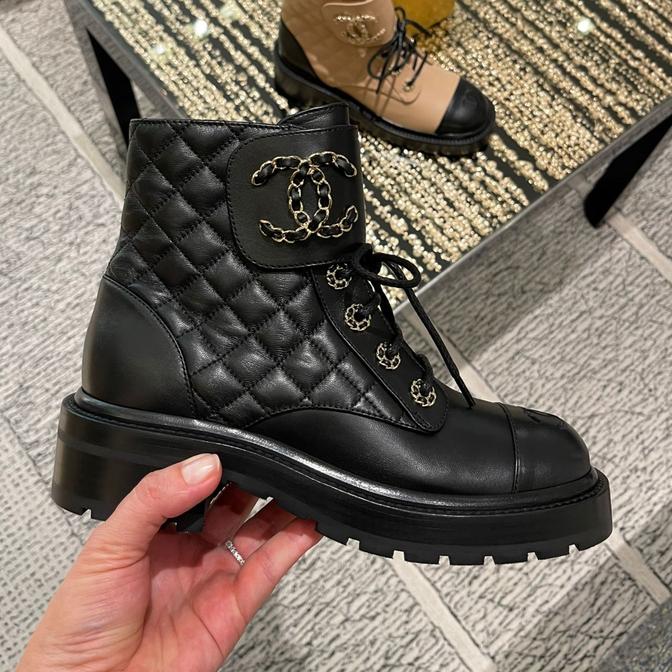 Chanel Shoes  Chanel 2020 LaceUp Black Combat Boots  Color BlackGold   Size 8  Chanel combat boots Combat boots Lace up combat boots
