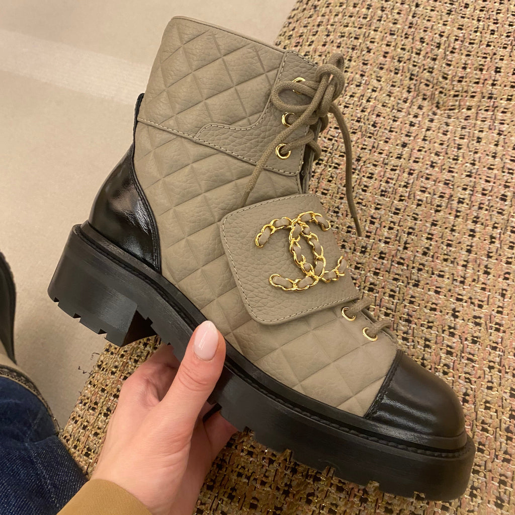 CHANEL Fall-Winter 22/23 beige quilted leather lace up boots – hey it's personal london