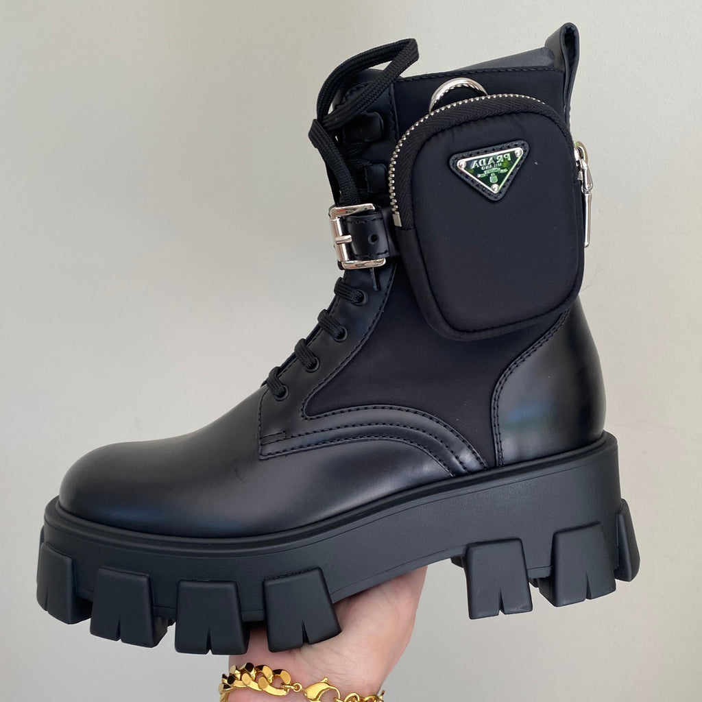 Prada Leather and Nylon Monolith ankle boots – hey it's personal shopper  london