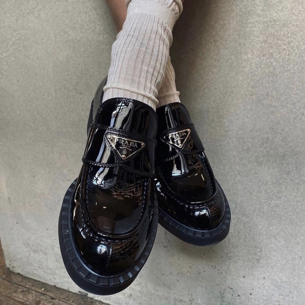 black patent leather moccasins