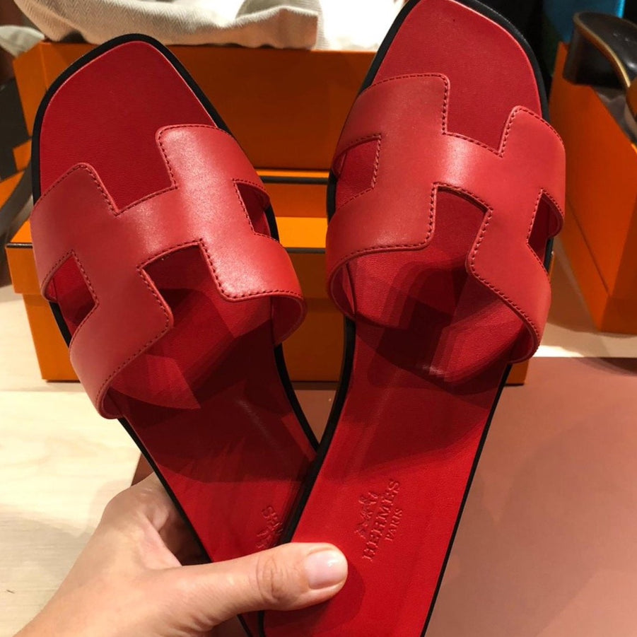 hermes red oran sandals