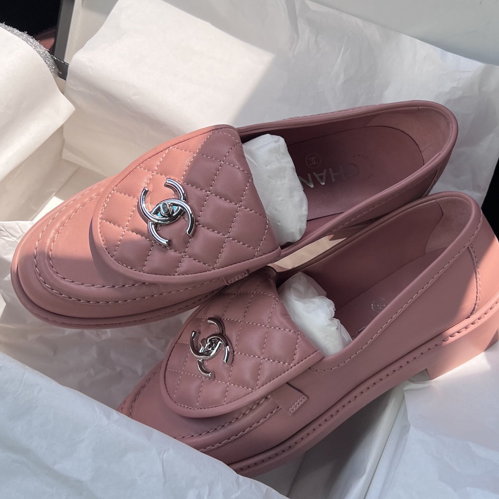 chanel loafers pink