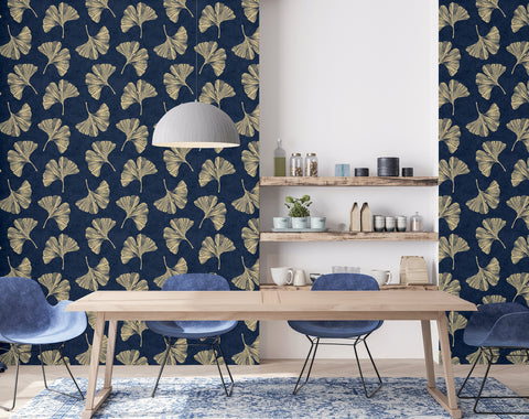 Ginkgo Leaf Navy wallpaper