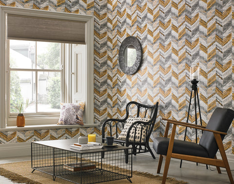 Chevron Weave Ochre wallpaper