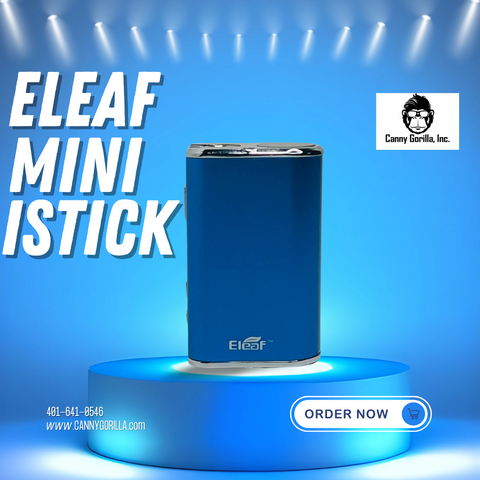 Eleaf Mini iStick in blue, featured at cannygorilla.com. Compact and powerful box mod vape.