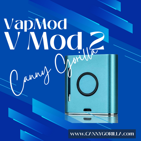 VapMod V-Mod 2 in blue, showcased on cannygorilla.com. Stylish vape box mod.