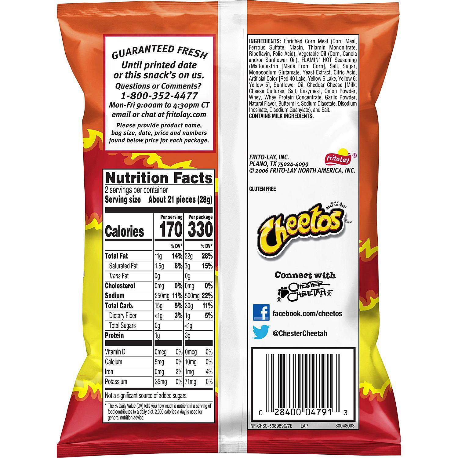 flamin hot cheetos food label