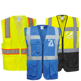 Photo of safety vests with pockets. These vests provide convenient storage. Click to view our safety vests with pockets collection.