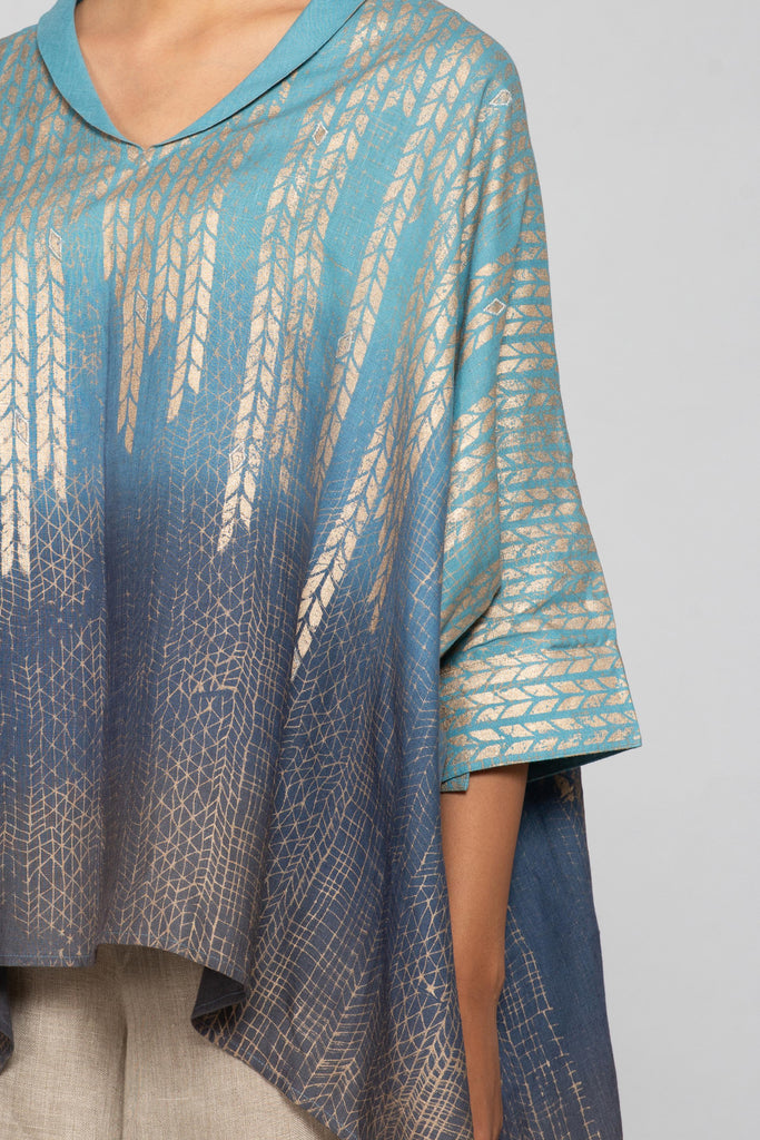 Pure Linen Ombre dye with metallic print top by Kaveri – KAVERi