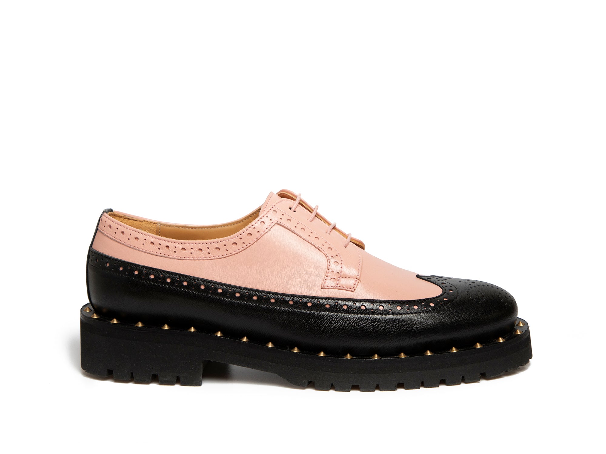 FLAVIA - Pink and Black Long Wing Derby Shoe – Hoydenshoes