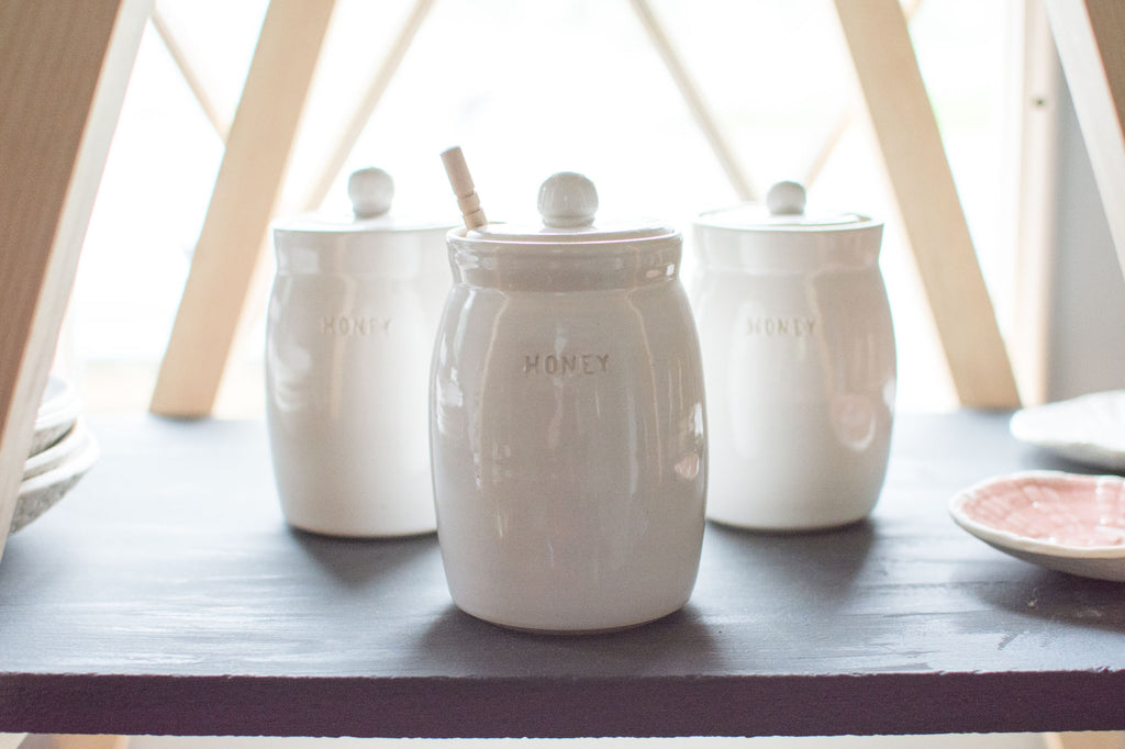 white honey pots