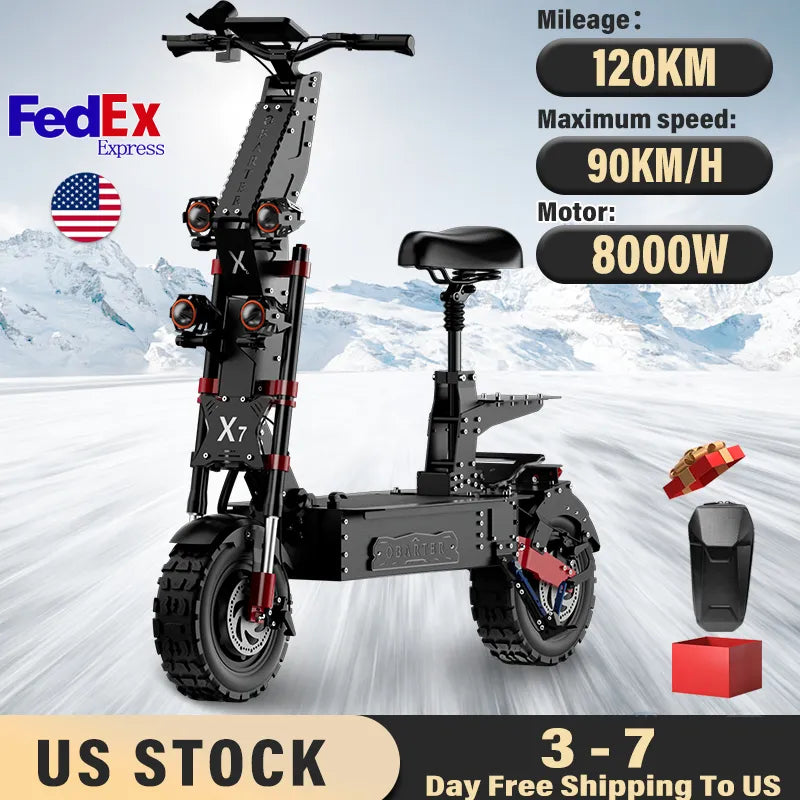 X7 Electric Scooter 8000W Super Motor Up To 50KM/H 12" Off Road Tires 60V 60AH Battery Powerful Electric Scooter for Adults