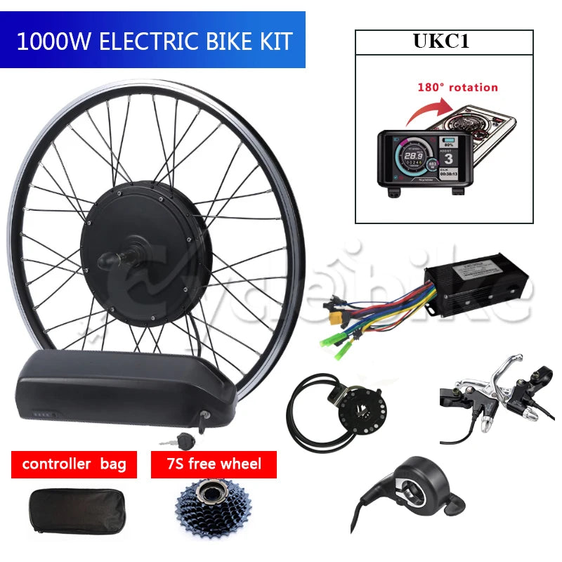 Front Or Rear Motor Wheel Max Speed 50km/h 1000W Electric  Bike Kit With 48v 12.5ah Lithium Battery