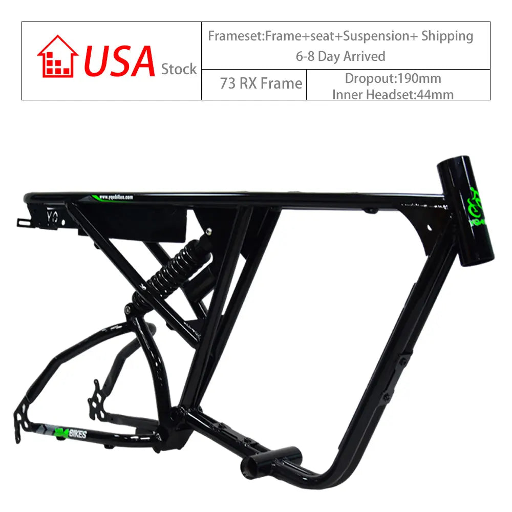 190mm Dropout Electric Bike Frame Super -73 RX 20inch DIY Frame Retro Electric Snow Fat Tire Bike Frame Soft Tail Frameset