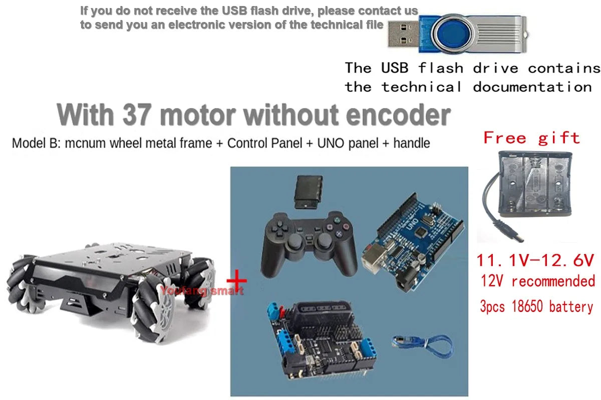 25Kg Load RC Tank V3 Mecanum Wheel Robot Car For Arduino Robot DIY Kit with Encoder Motor and Ps2 Handle Programmable robot Kit - Image 10
